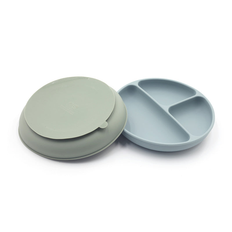 Plato llano compartimentado de silicona de color sólido para niños