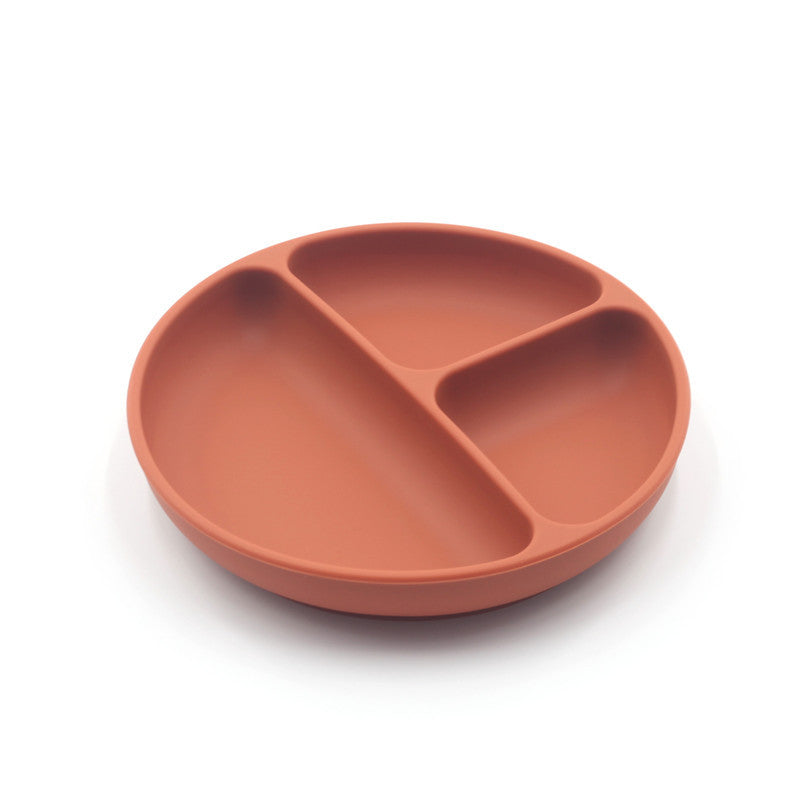Plato llano compartimentado de silicona de color sólido para niños