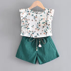 Kids Girl Clothes 2022 Fashion Sling Flower Bow Baby Girls Shirt + Stripe Shorts 2pcs Suit Children Clothing Sets