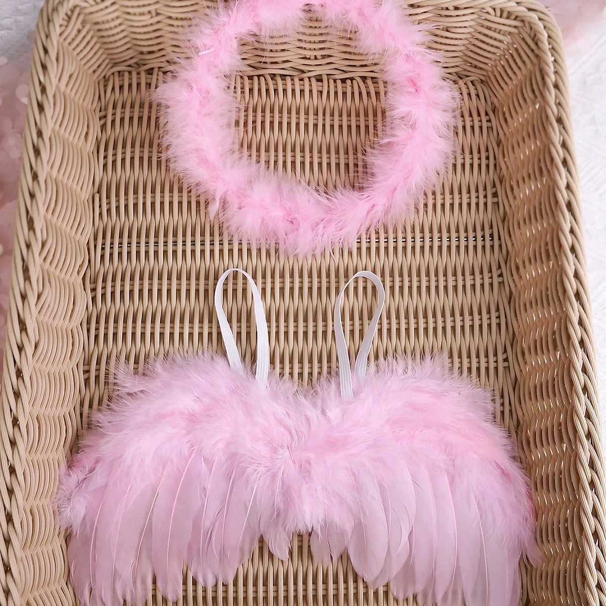 Newborn Baby Boys Girls Angel Wings Photography Props Two-Piece Set with Headband Photography Accessories Photo Shoots