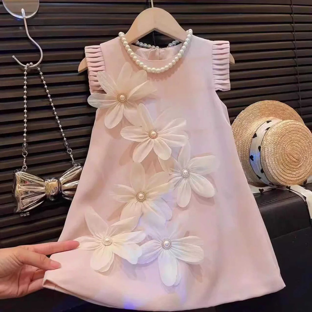 2-7 Years Summer New 3D Flower Vest Dress Girl's Princess Dresses Baby Kids Clothing Wedding Party Elegent Clothes