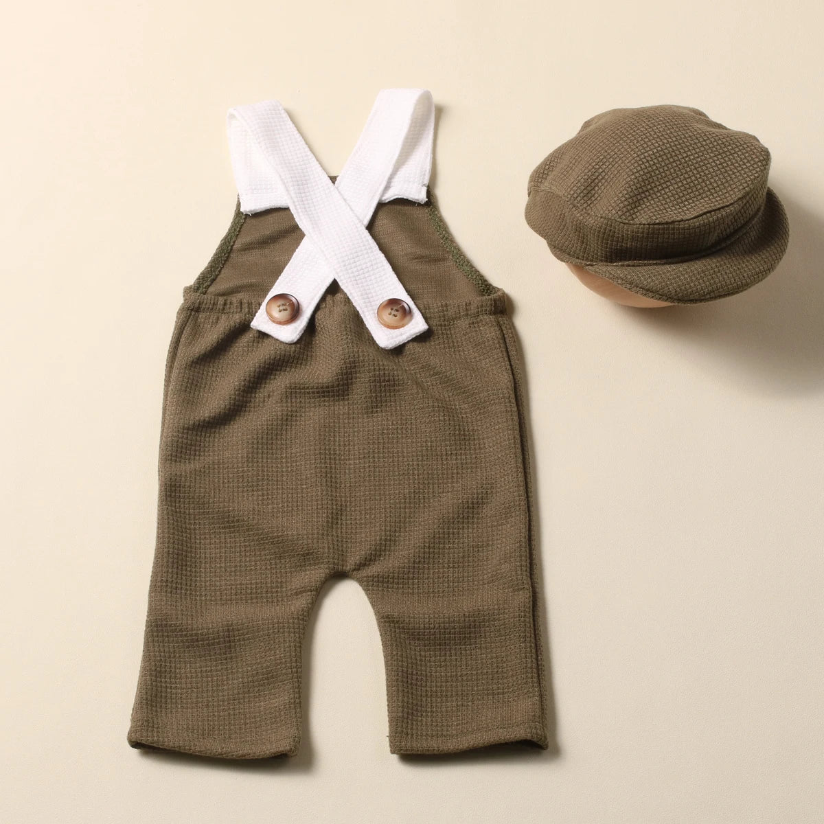 Newborn Boy Photography Outfits with Casquette Cap Color Contrast Shooting Romper Overalls  Suspender Trousers