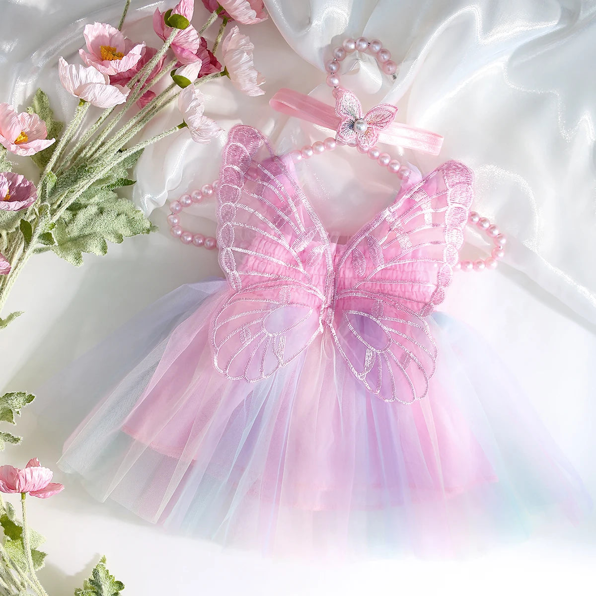 Newborn Girl Photography Outfits with Headband Baby Girl Butterfly Wings Mesh Dress for Photo Shooting Infant  Props-HD