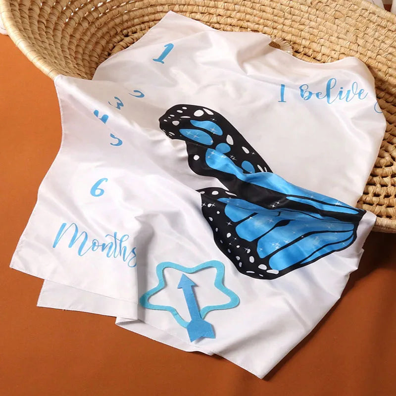 Print Baby Milestone Blanket Newborn Photo Props Picture Shooting Background Infant Monthly Growth Souvenir Accessories