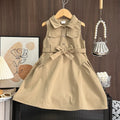 Fashion Girls Windbreak Dresses Summer Sleeveless Work Outfits with Waistband Solid Color Kids Clothes