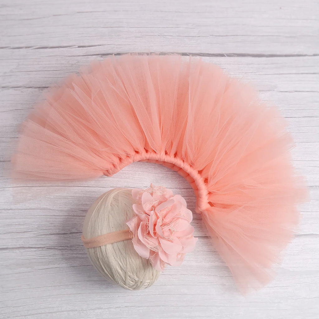 Newborn Photography Outfits Girl Handmade Infant Tutu Skirt with Flower Headband Princess Clothes Baby Girl Photo Props