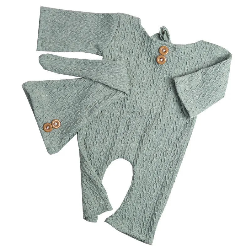 Newborn Boy Photo Props Knitting Clothes Baby Boy Jumpsuit Knot Hat Set  Infants Photo Shooting Bodysuit Beanies