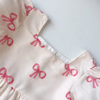 Short Sleeved Girls Clothing Summer New Bow Print Casual Dresses Sweet and Cute Kids Clothes for 3-7 Years Wear
