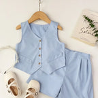 Basic Girls Clothes Korean Version Single Breasted Sleeveless Top+Shorts 2Pcs Sets Gentleman Wedding Boy Suit