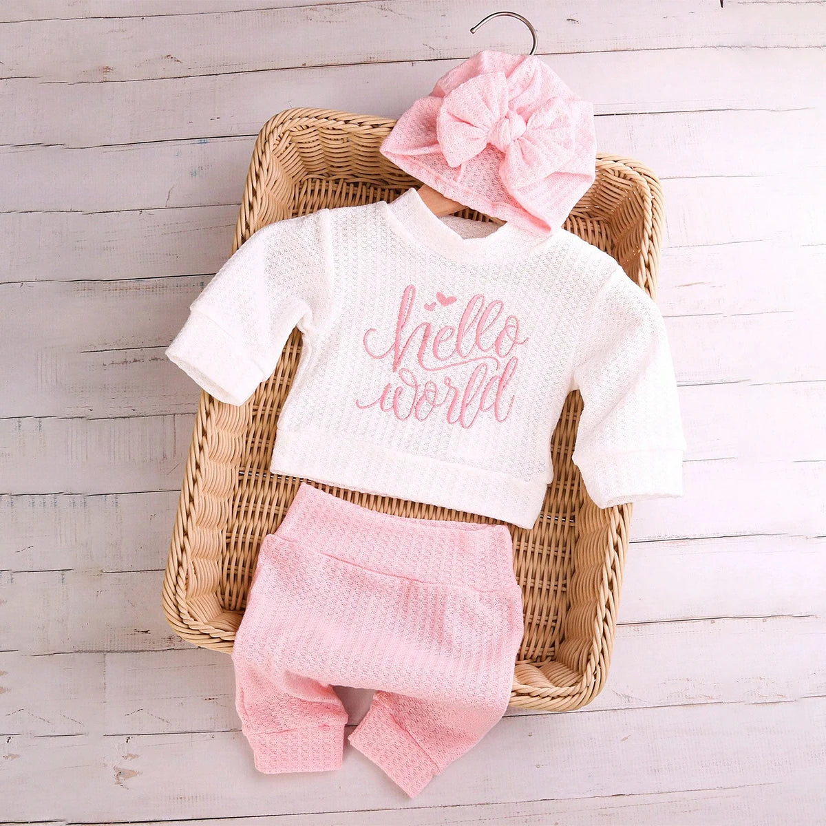 Embroidery Newborn Photography Props Infant Romper Jumpsuit with Bow Hat Baby Coming Home Outfit Baby Photo Gift-HD