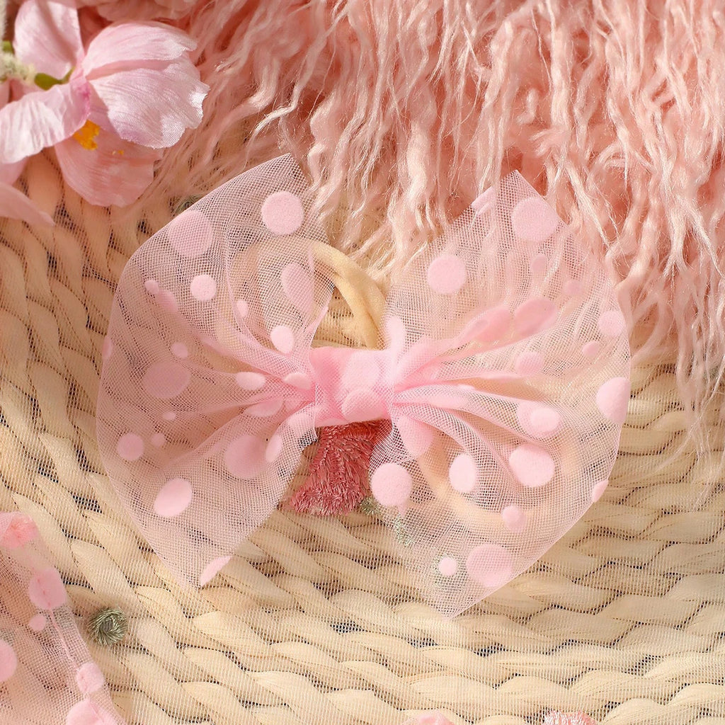 Circular Polka Dot Newborn Photography Romper with Bow Headband Baby Girl Photoshoot Outfits 1 Month Infant Picture Props