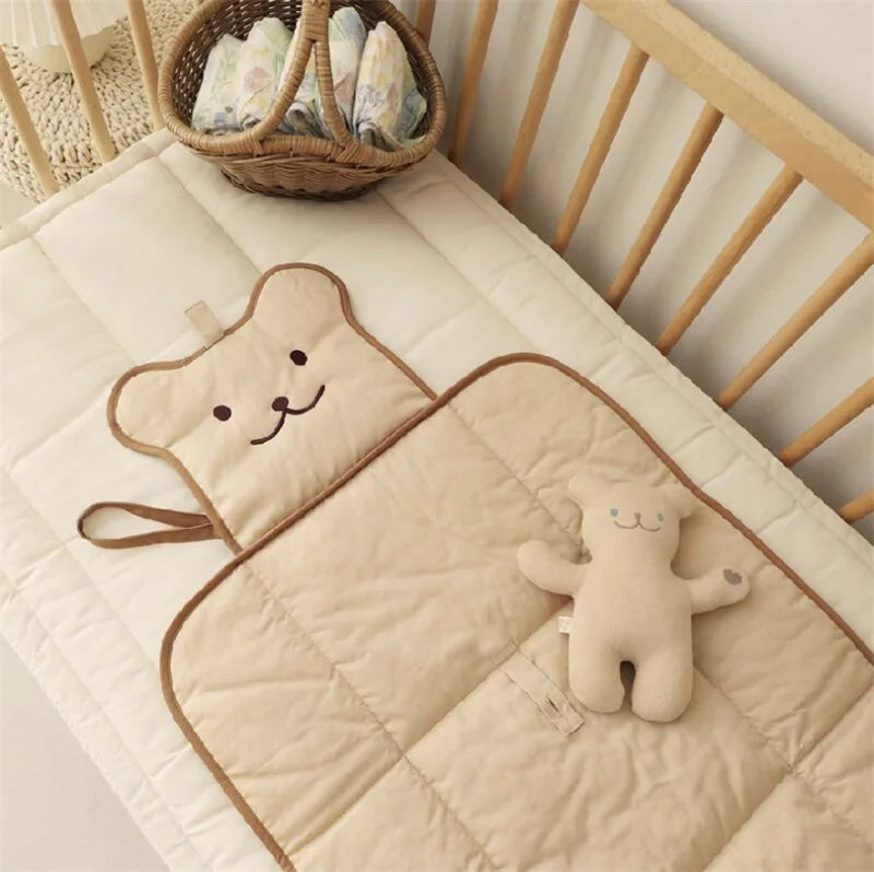 Portable Baby Diaper Changing Pad for Newborn Quilted Bear Foldable Waterproof Diaper Mat Infant Urine Pad Reusable Baby Items