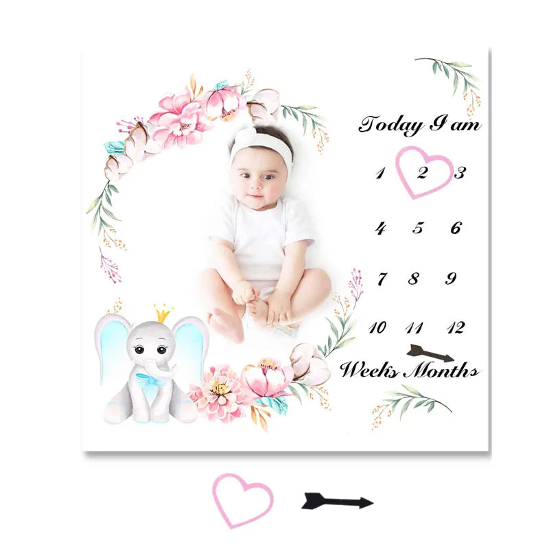 Print Baby Milestone Blanket Newborn Photo Props Picture Shooting Background Infant Monthly Growth Souvenir Accessories