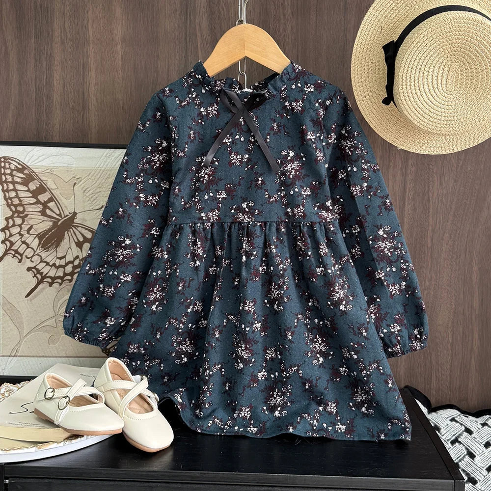 New Autumn Girls Dress Spring Kids Princess Dress Casual Floral Costumes Children Clothing Flowers Dresses 2-8 Years