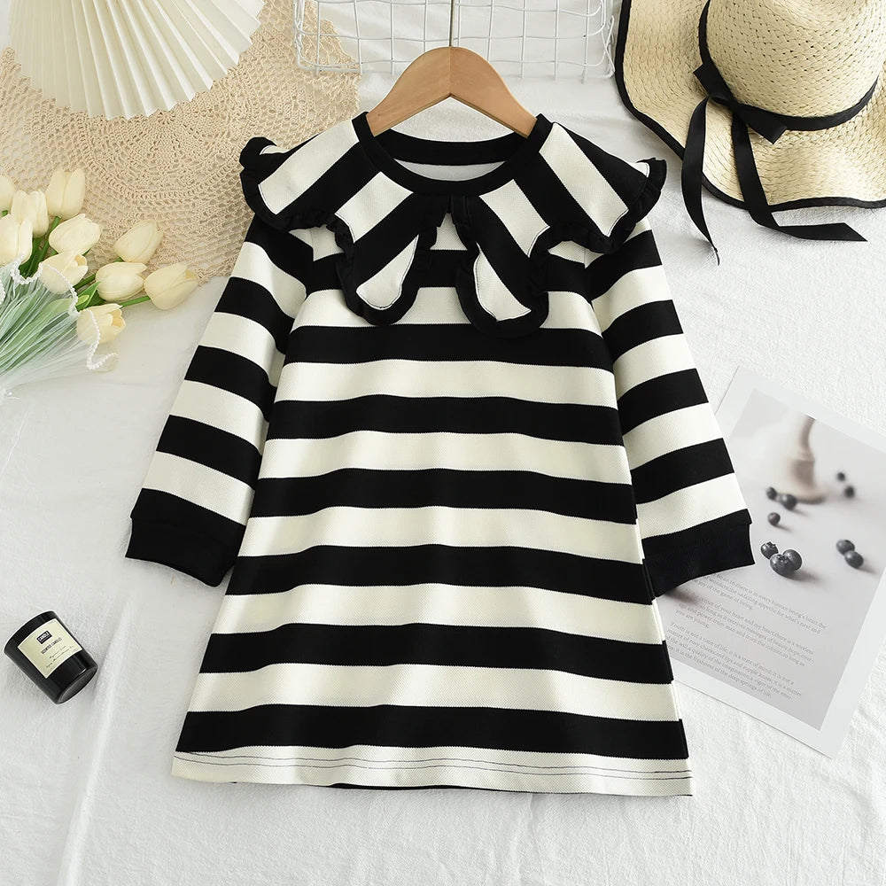 Autumn Spring New Girls' Dress Fashion Cute Doll Neck Flower Print Dress Children's Girls Long Sleeve Princess Dress