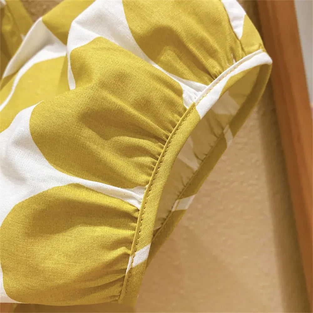 Korean Fashion Pastoral Backless Suit Thin Pullover Girl's Vest Top Polka Dot Knickerbockers Three Piece Cotton