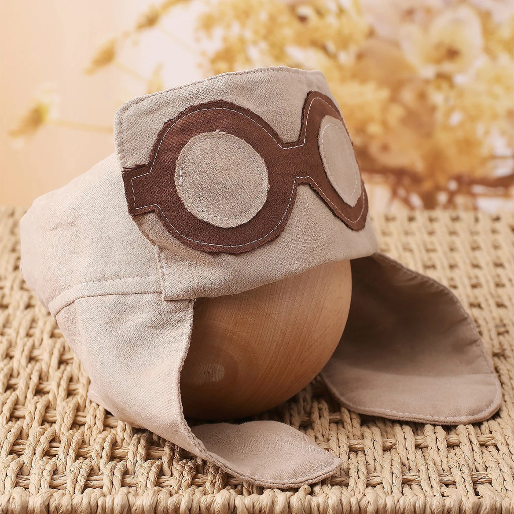 3 Pieces Set Newborn Boy Photography Outfit Infant Photo Props Shooting Overalls Aviator Glasses Cap with Red Scarf