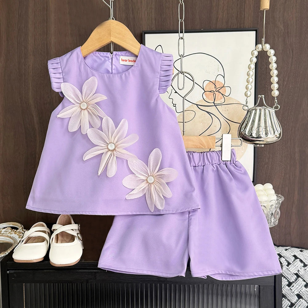 2-7 Years Summer New 3D Flower Vest Dress Girl's Princess Dresses Baby Kids Clothing Wedding Party Elegent Clothes