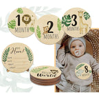 7pcs Newborn Photography Props Baby Milestone Card Animal Print Wooden Monthly Recording Commemorative Cards Baby Shower Gifts