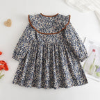 Autumn Spring New Girls' Dress Fashion Cute Doll Neck Flower Print Dress Children's Girls Long Sleeve Princess Dress
