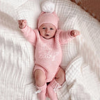 Hello Baby Newborn Photography Romper and Pom Hat Set Knitted Newborn Girl Outfits for Photo Shooting Infant Photo Props