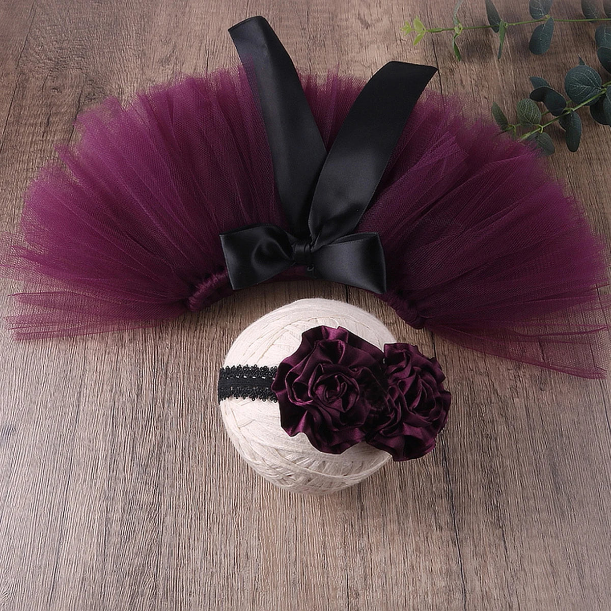Newborn Photography Outfits Girl Handmade Infant Tutu Skirt with Flower Headband Princess Clothes Baby Girl Photo Props