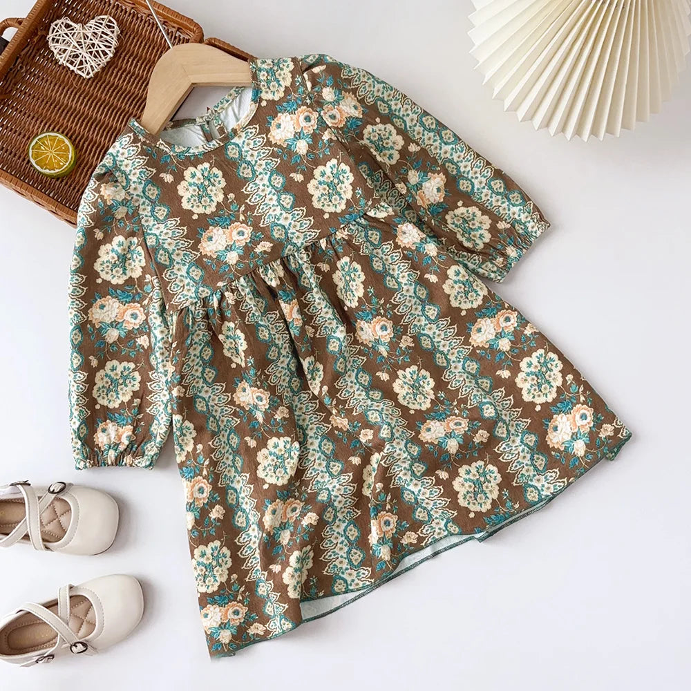 New Autumn Girls Dress Spring Kids Princess Dress Casual Floral Costumes Children Clothing Flowers Dresses 2-8 Years
