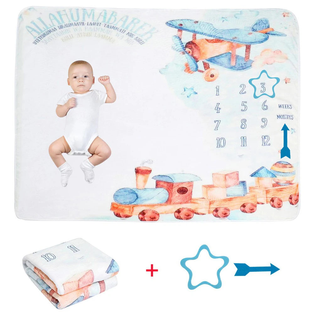Baby Monthly Milestone Blanket Fleece Photography Background Prop for Boy Girl Lion Animal Rabbit Print Shooting Blanket