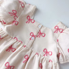 Short Sleeved Girls Clothing Summer New Bow Print Casual Dresses Sweet and Cute Kids Clothes for 3-7 Years Wear