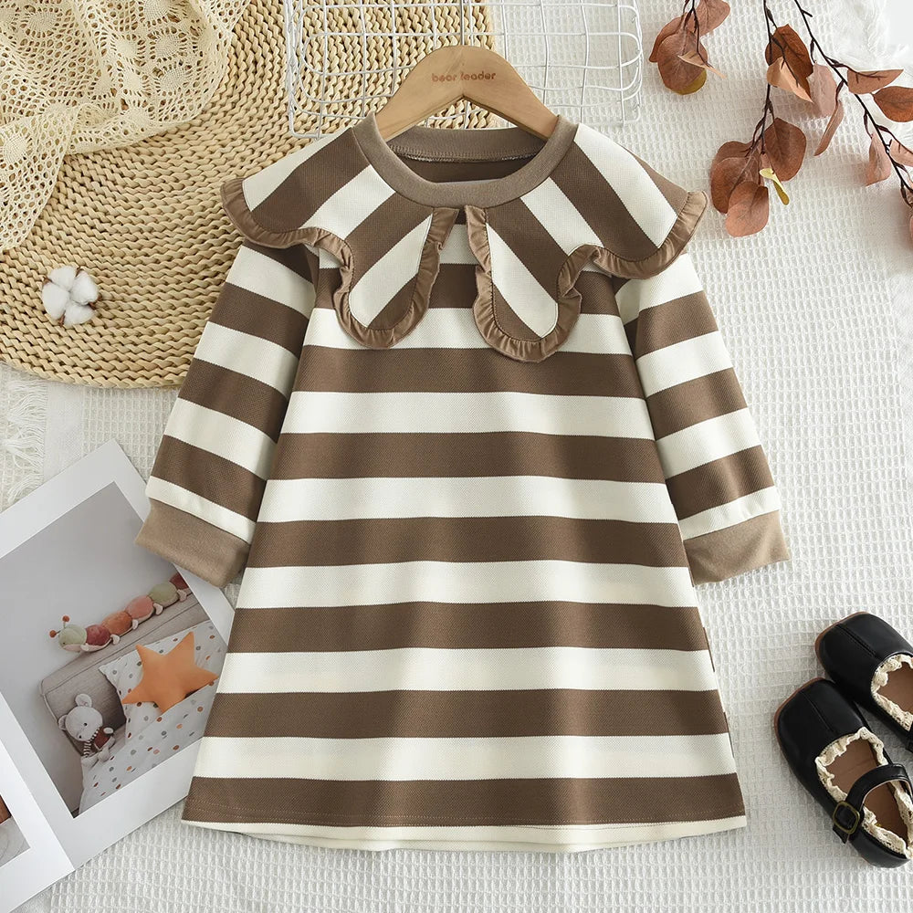 Autumn Spring New Girls' Dress Fashion Cute Doll Neck Flower Print Dress Children's Girls Long Sleeve Princess Dress