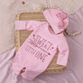 Newborn Photography Romper Jumpsuit with Bow Hat 'Hello World' Embroidery Infant Props for Coming Home Outfit Baby Gift
