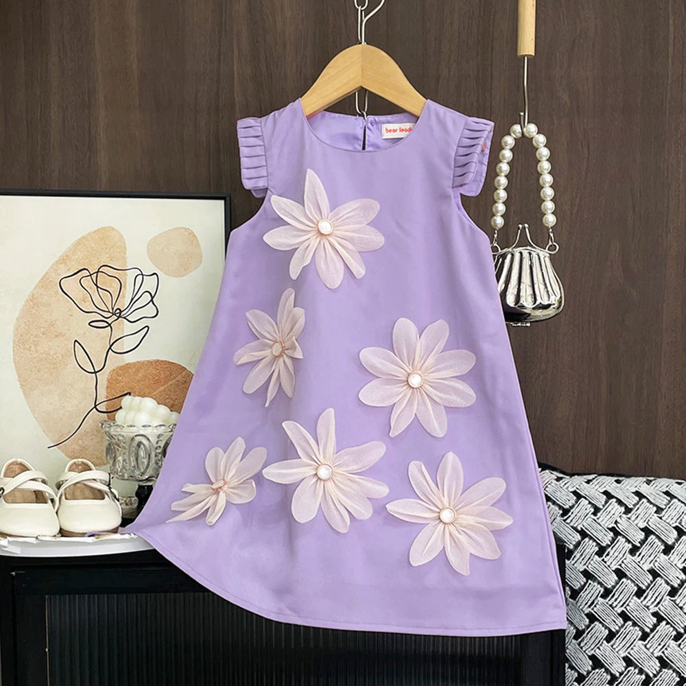 2-7 Years Summer New 3D Flower Vest Dress Girl's Princess Dresses Baby Kids Clothing Wedding Party Elegent Clothes