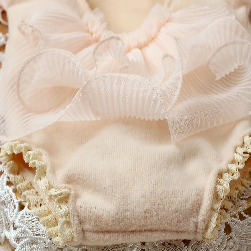 2 Pieces Set Beige Newborn Photography Costume Lace Romper Bow Headband Set Baby Girl Photo Shooting Outfits