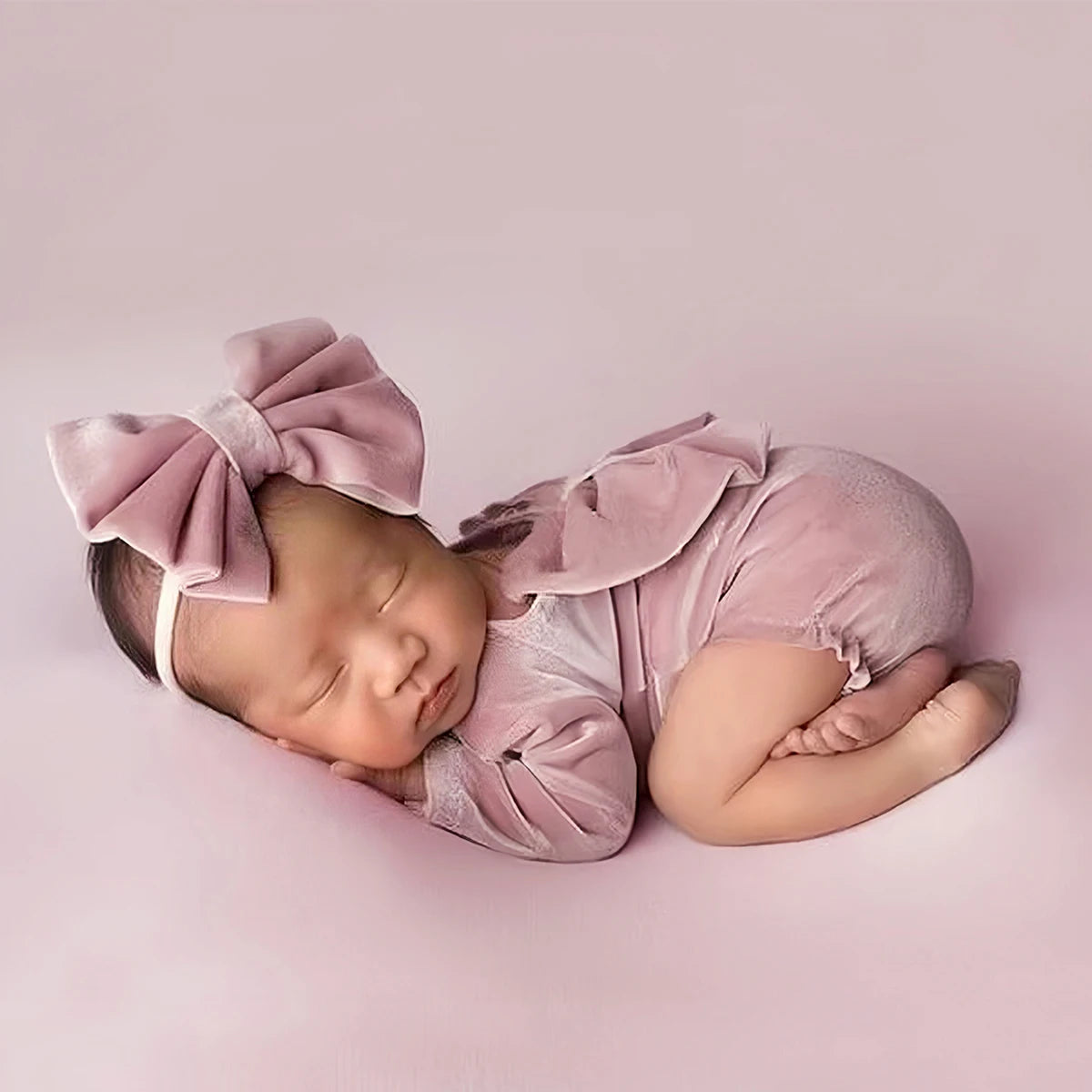 Newborn Girl Photoshoot Outfits Baby Back Bow Knot Romper with Bow Headband Bowknot Infant Photo Props  Picture Costume