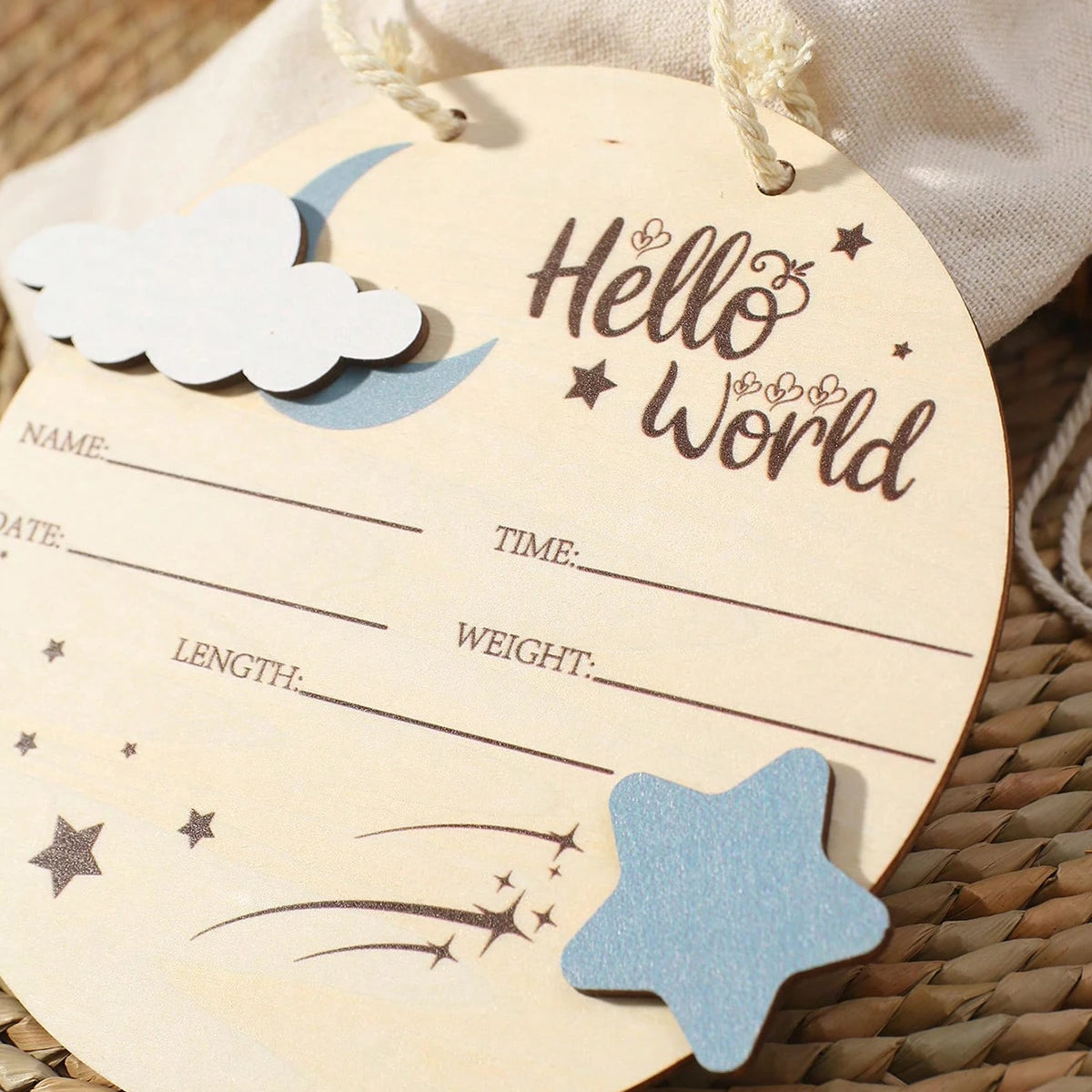 1PC Newborn Photo Prop Wooden Hello World Starlit Sky Newborn A Wooden Hanging prop Cute Birth Board Baby Announcement