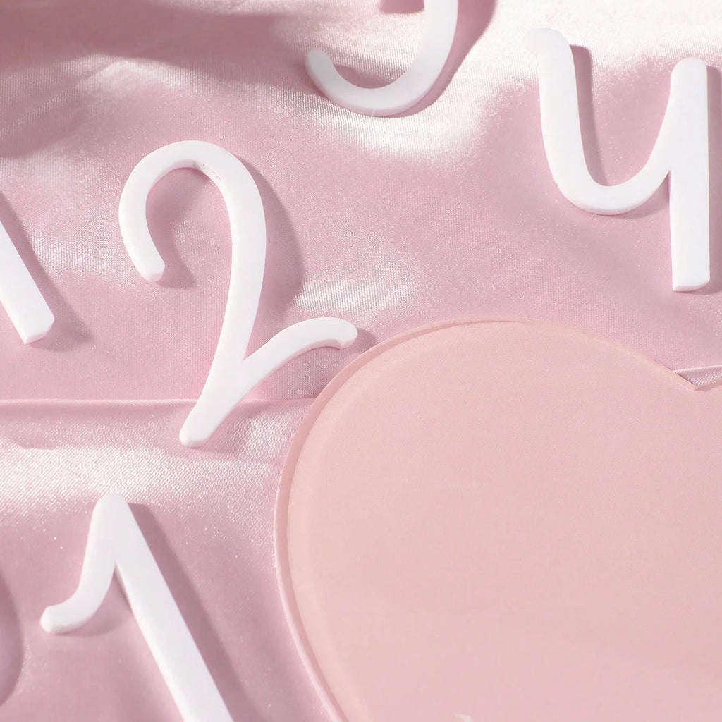 heart shaped pink baby monthly milestone signs pink ribbon newborn monthly photo props  matching with number 0-12