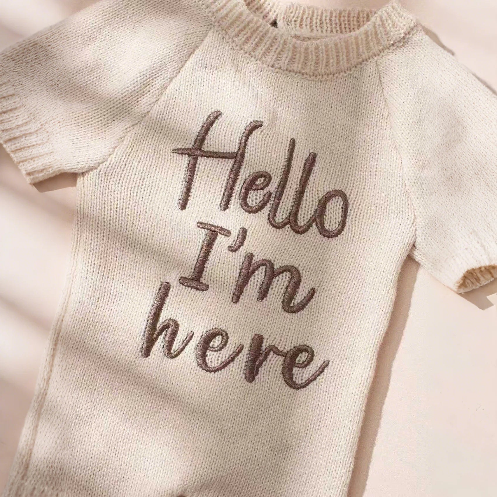 Embroidery Knitting Newborn Birth Announcement Outfits Footed Jumpsuit Baby Boy Girl Photography Props Newborn