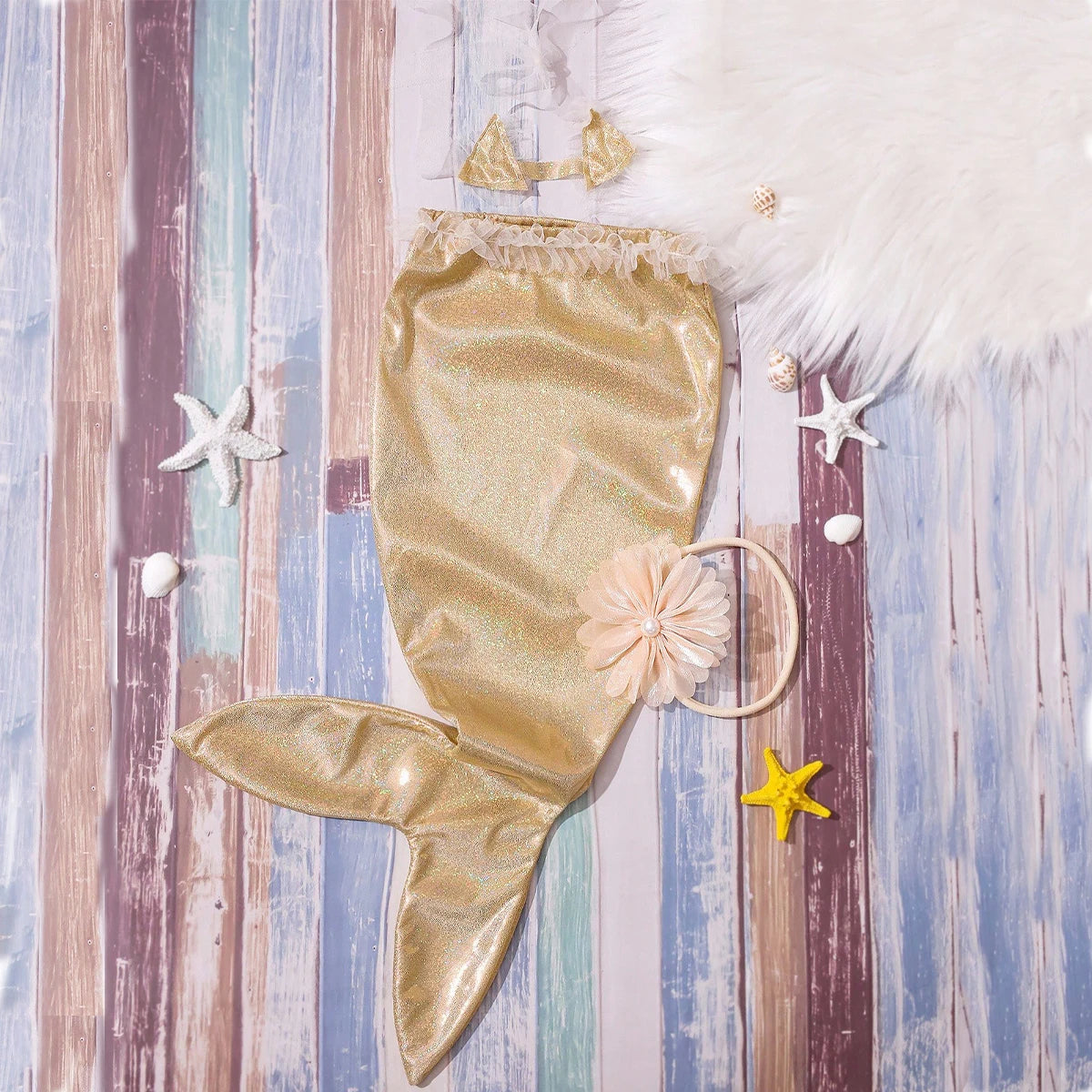 Newborn Photography Props Costume Lavender Mermaid Tail Outfit with Headband Baby 1 Month 100 Days Photo Shooting Props