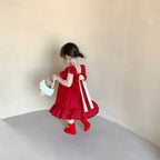 Summer Girls Dresses Flying Sleeve Dress Casual Ruffled Dresses Solid Back Bowknot A Line Baby Dresses Kids Clothes