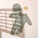 Embroidery Knitting Newborn Birth Announcement Outfits Footed Jumpsuit Baby Boy Girl Photography Props Newborn