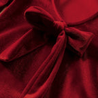 Newborn Christmas Outfit for Photo Shooting Baby Girl Back Bow Burgundy Velvet Romper With Rabbit Ear Headband