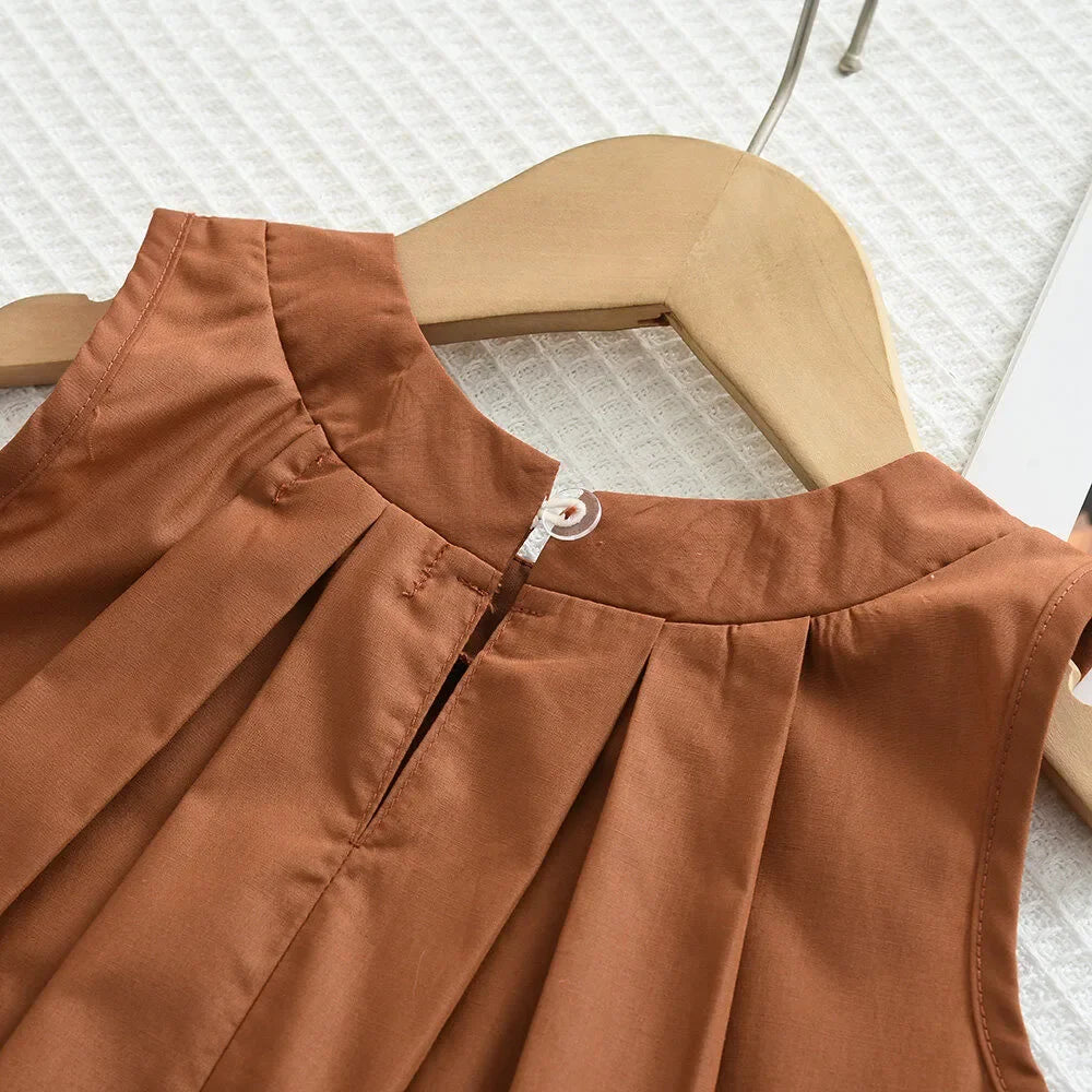 Vest+Striped Wide Leg Pants Summer Two-piece Set Daily Simple Sleeveless Children's Clothing for 3-7 Years Old