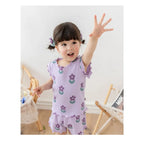 Summer New Pajama Baby Girl Clothes 3-7 Years Old Flower Printed Short Sleeved Top + Shorts Cute Children's Set