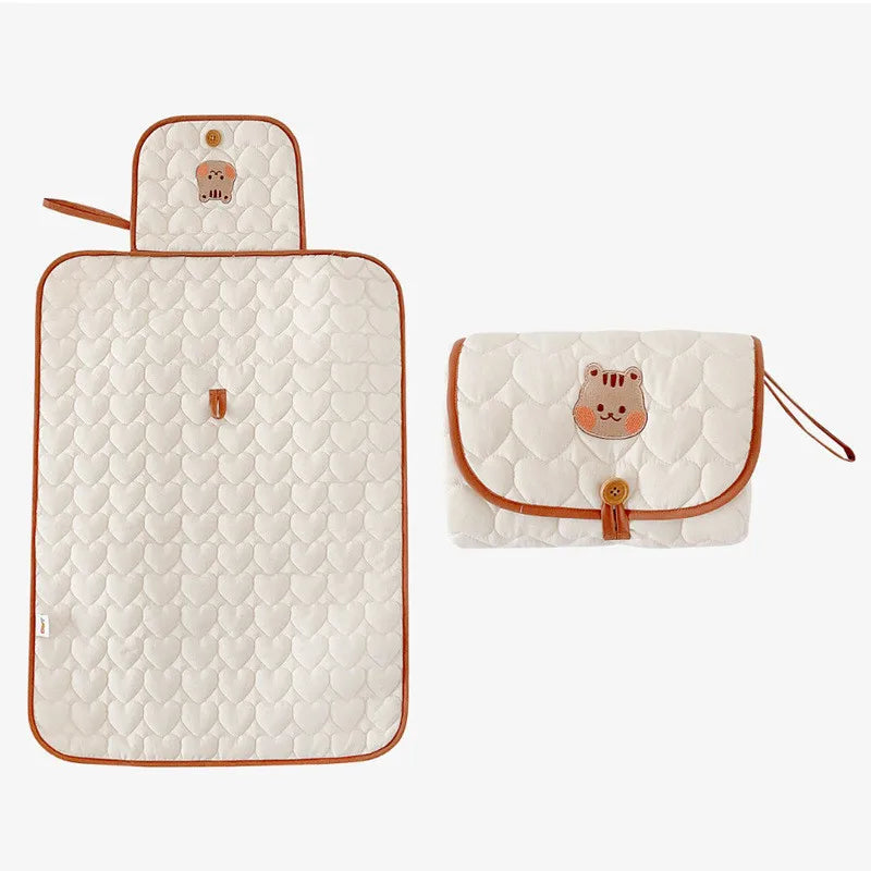 Portable Baby Diaper Changing Pad for Newborn Quilted Bear Foldable Waterproof Diaper Mat Infant Urine Pad Reusable Baby Items