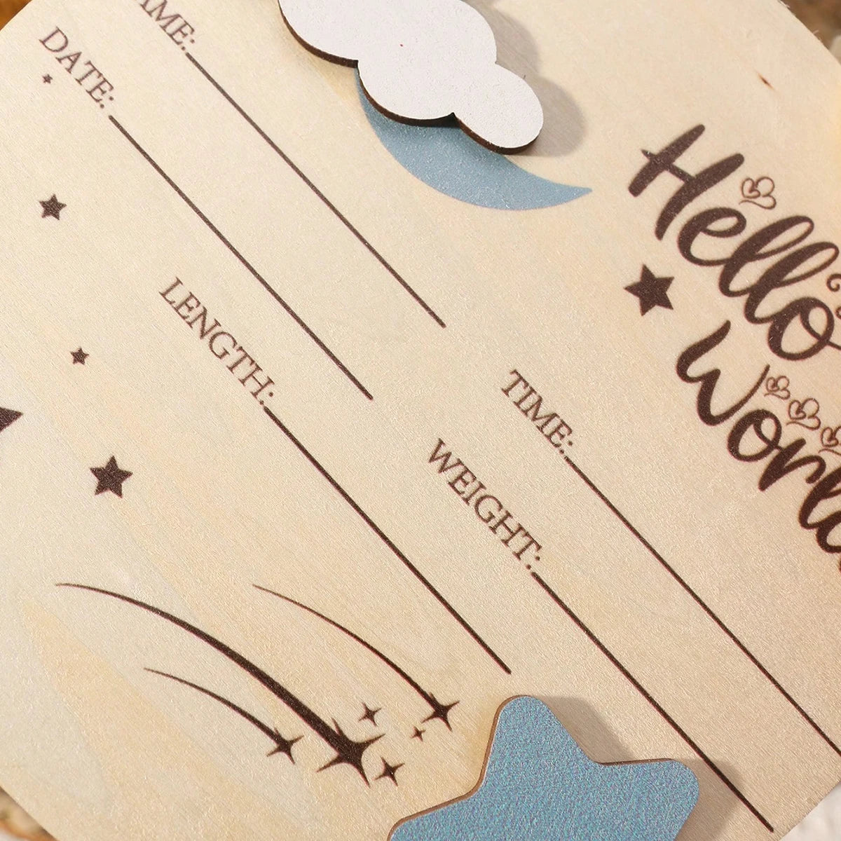 1PC Newborn Photo Prop Wooden Hello World Starlit Sky Newborn A Wooden Hanging prop Cute Birth Board Baby Announcement