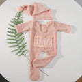 Newborn Footed Jumpsuit for Photo Shooting Infant Photography Outfits Newborn Buttons Pocket Romper with Pom Sleepy Hat