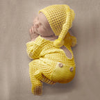 Newborn Footed Jumpsuit for Photo Shooting Infant Photography Outfits Newborn Buttons Pocket Romper with Pom Sleepy Hat