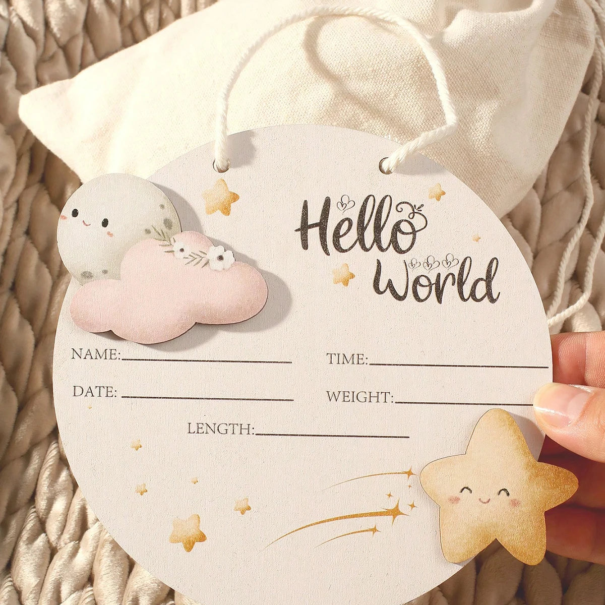 1PC Newborn Photo Prop Wooden Hello World Starlit Sky Newborn A Wooden Hanging prop Cute Birth Board Baby Announcement