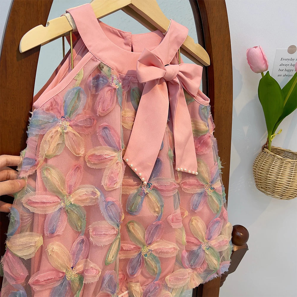 New Girl Dress Princess Dress Little Girl Fashion Colorful Flower Yarn Dresses Kid Clothes