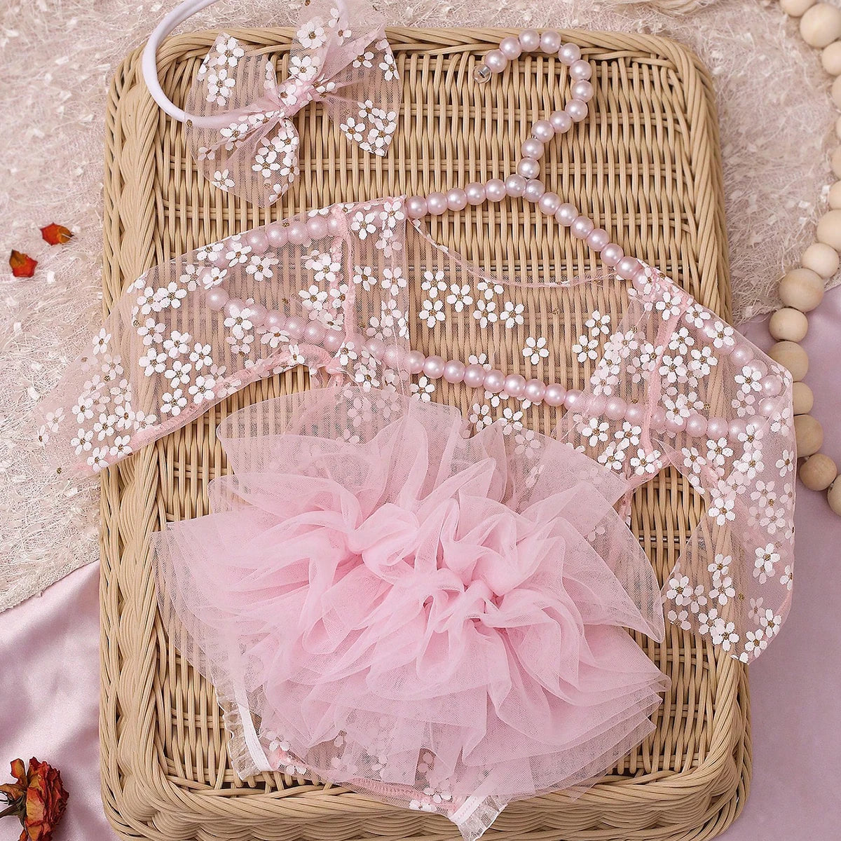 Circular Polka Dot Newborn Photography Romper with Bow Headband Baby Girl Photoshoot Outfits 1 Month Infant Picture Props